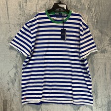 Polo Ralph Lauren Men's Shirt XL Classic Fit Blue White Stripe Crew Short Sleeve