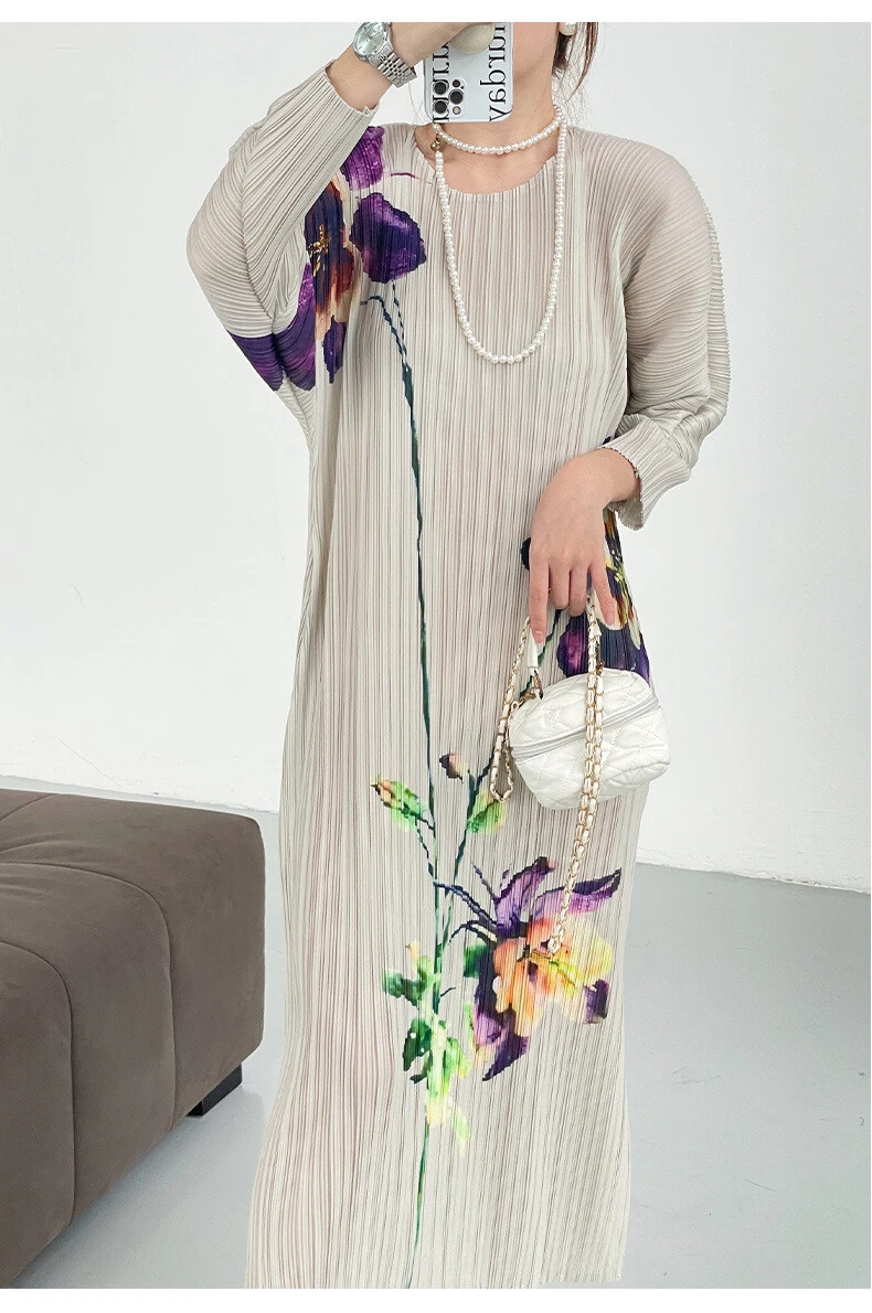 OFF WHITE Gonna lunga 2024SS Fashion Off Bianco Pieghevole Nuovo Abito Stampa Olio Elegante