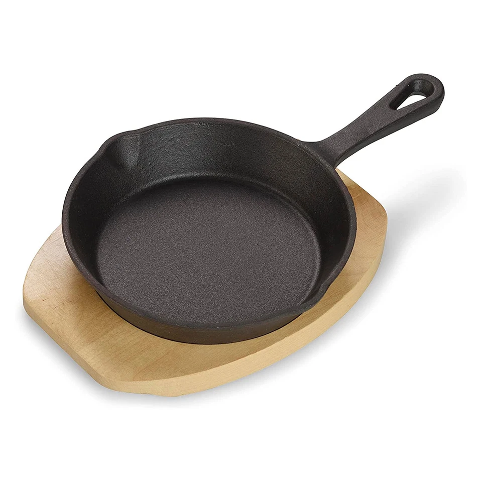 Echtwerk Servierpfanne Gusseisen Mini Pfännchen mit Servierbrett Grillpfanne