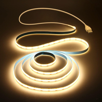 USB COB LED Strip Lights Warm White Led TV Backlight 5V 1M 3.28FT 320Leds 3000K