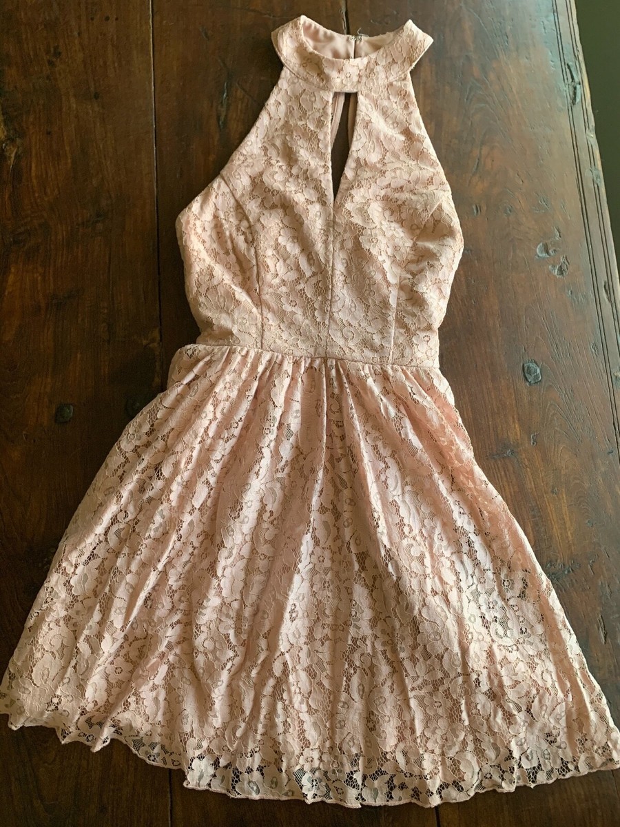 EUC Womens Juniors Speechless Nordstrom Blush Pink Lace Holidays Dress Size 1