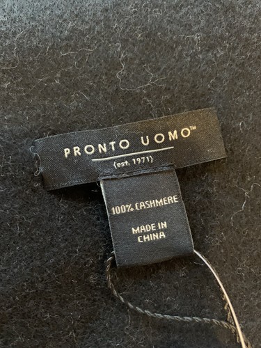 Pronto Uomo Mens Wearhouse 100% Cashmere Men’s Scarf Black Gray Colorblock NWT - Picture 7 of 18