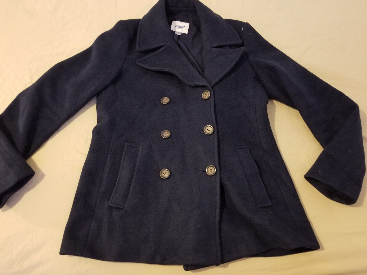 Manteau Vintage Femme En Laine Épaisse - Bleu/Gris/Violet - Taille M - Occasion Très Bon État