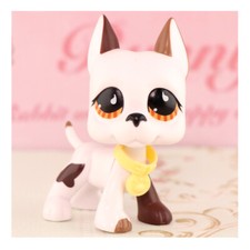 Mini Pet Shop LPS Great Dane 750 Dog Brown White with Collar Red Eyes Toy