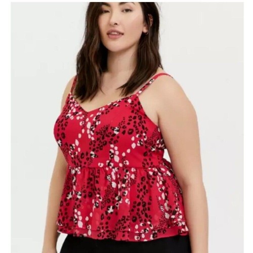 Torrid SZ 4X Pink Challis Babydoll Floral V Neck Cami Tank Top Loose Fit