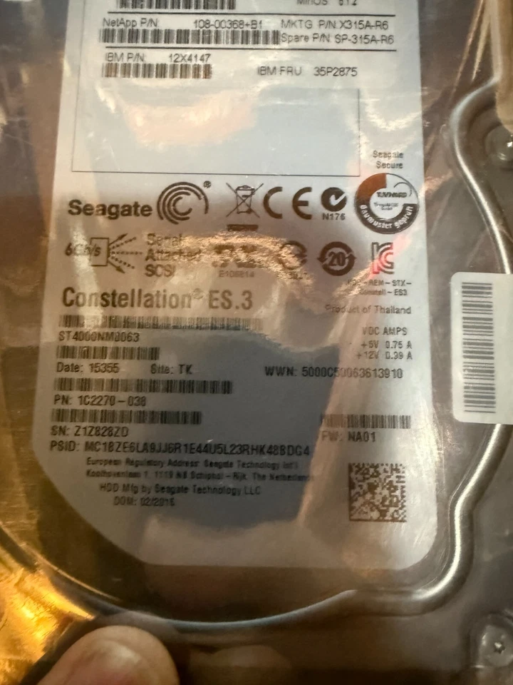 Seagate Constellation---ES.3 ST4000NM0063-4TB-7.2K-3.5"--SAS SERVER HARD DRIVE - Image 3 of 3