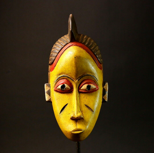 Vintage African Baule Ndoma Mask Hand Carved Wood Painted Ritual Original-G2987 - Photo 1/24