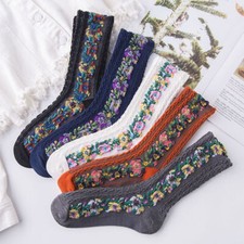 5Pairs/Set Vintage Floral Socks Spring Winter Ladies Flowear Warm Cotton Socks