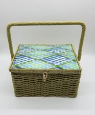 Vintage Green Dritz Wicker Sewing Basket