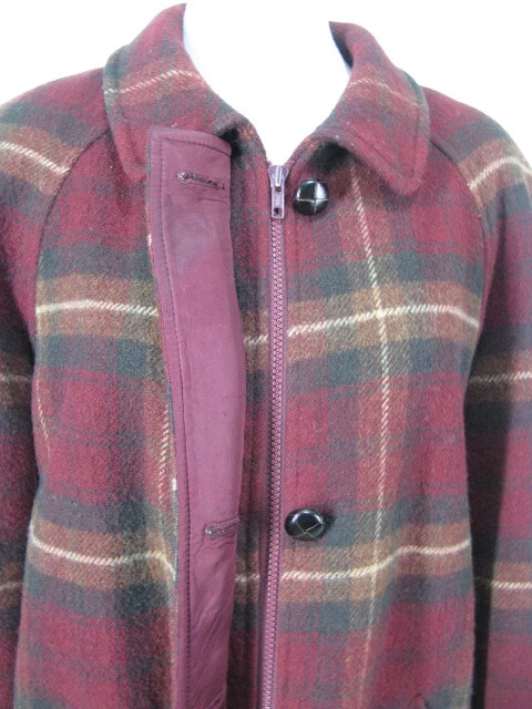 Abrigo Coche Mackintosh De Colección Talla 10P Borgoña Rojo Mezcla Lana Abrigo Cuadros  Foto 4 de 4