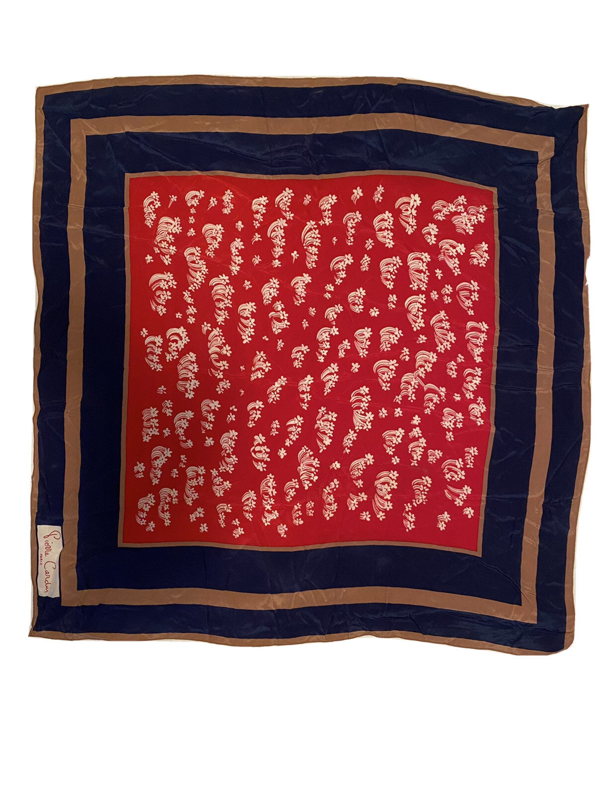 Pierre Cardin Paris Floral Silk Scarf Square 67cm X 67cm Red Blue Rolled Edge