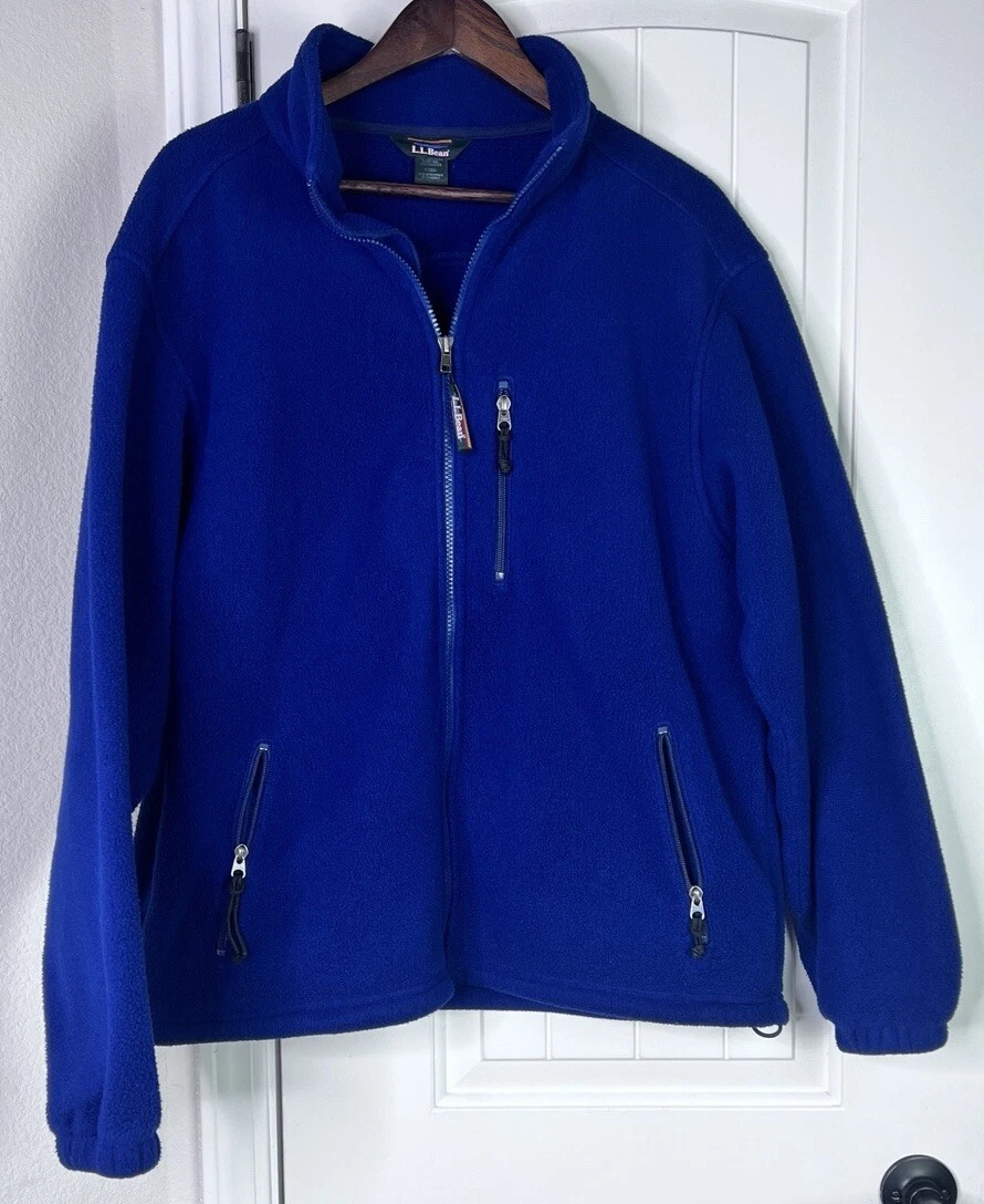 LL Bean Mens Y2K Fleece Sweater Blue Full Zip 3 Pockets Mock Neck Gorpcore Sz Lg