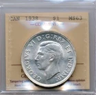 1938 Canada Silver Dollar - Choice Uncirculated, ICCS MS 63