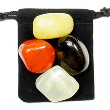 STRESS RELIEF Tumbled Crystal Healing Set = 4 Stones + Pouch + Description Card