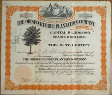 Obispo Rubber Plantation Company 1907 Stock Certificate - New Jersey NJ