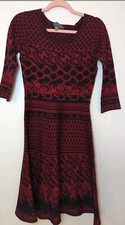 Sweater Dress Jacquard Print Small, Dark Red Black Winter Party Fit & Flare EUC