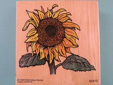 Stemmed Sunflower Blossom, Large COMOTION Rubber Stamp Flower Nature Garden