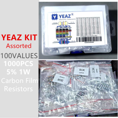 100 Values Resistors Assortment Kit YEAZ 1 -1M  1W 5% 1000pcs for Circuit Repair