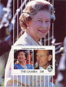 VINTAGE CLASSICS - Gambia 1991 Queen Elizabeth Souvenir Stamp sheet Scott 1088