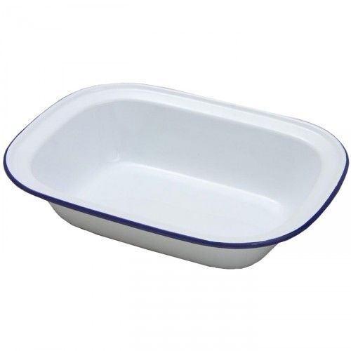 Falcon Housewares Enamelled White Blue Trim Oblong Pie Pudding Dish - 16cm