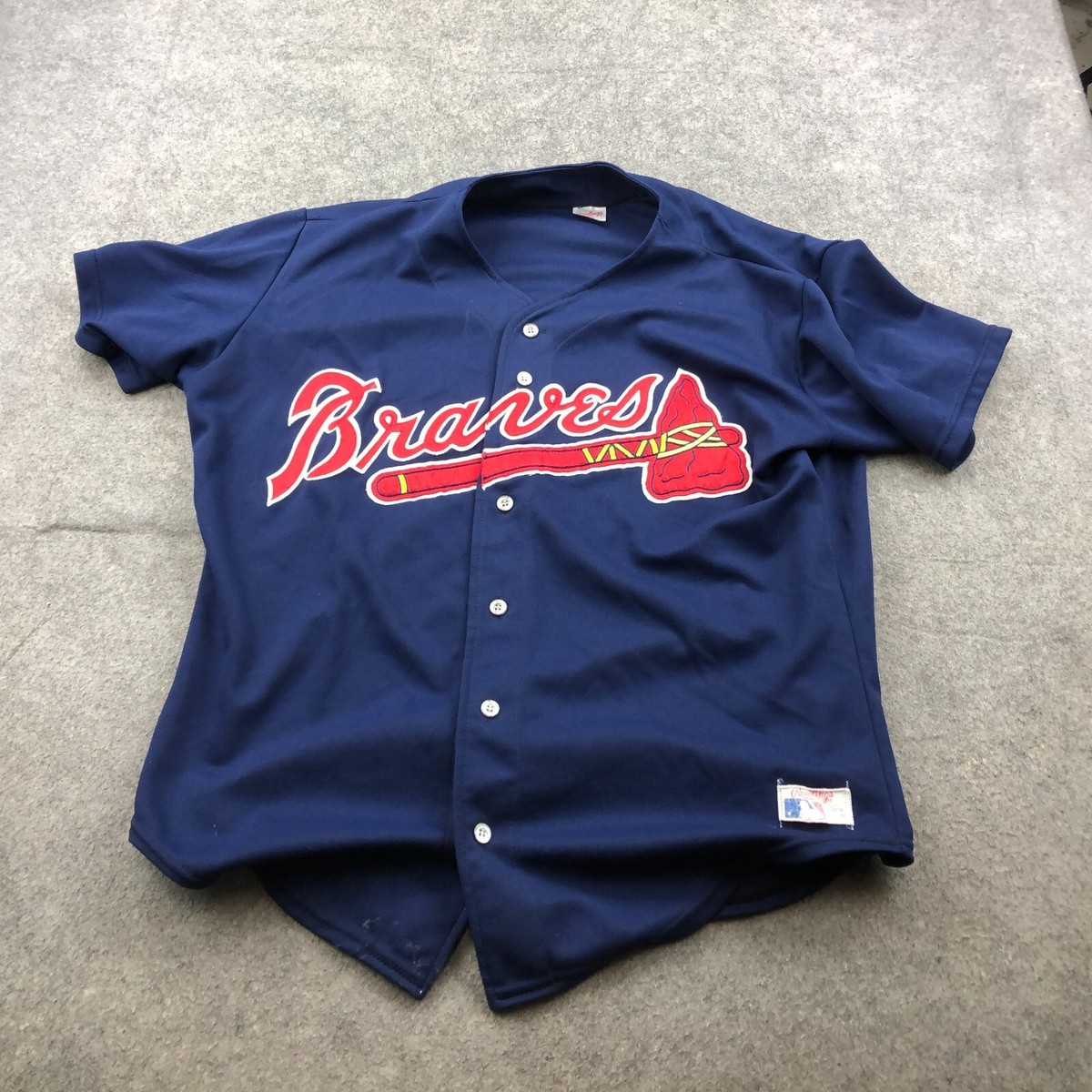 Vintage Atlanta Braves Jersey Mens 2XL Size 52 Blue Rawlings
