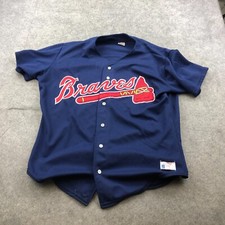 Vintage Atlanta Braves Jersey Mens 2XL Size 52 Blue Rawlings Baseball  1980s *
