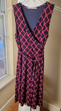 41 Hawthorn Blue & Red Stretch Medium Dress Sleeveless Tie Wrap Double Lined