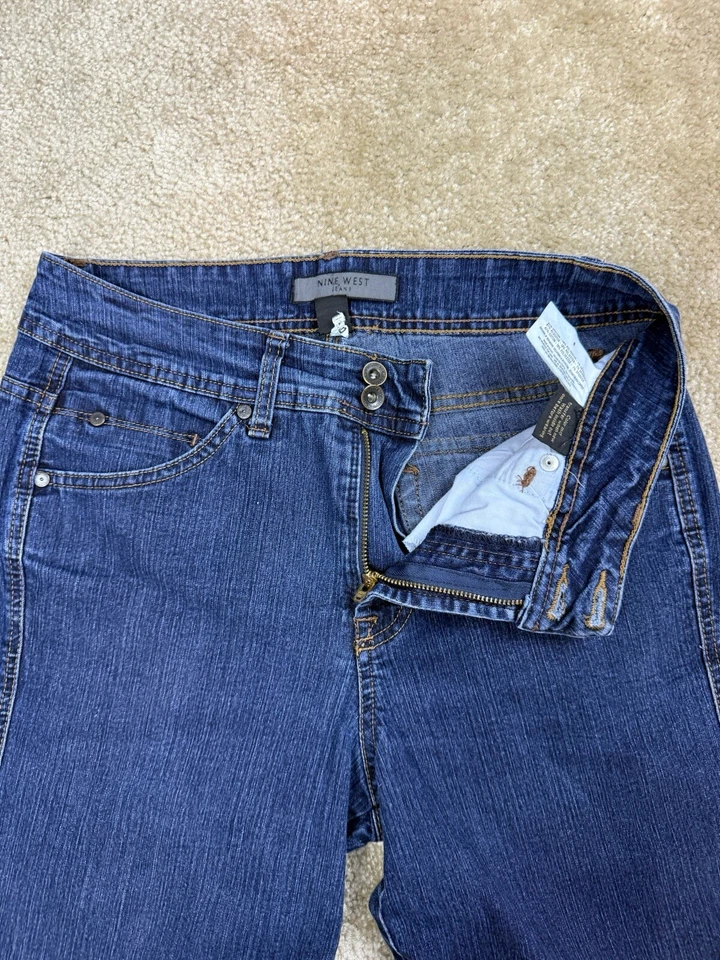 Pantalones de mezclilla Nine West recortados de pierna recta talla 8 azul tiro medio Capris A161 Foto 3 de 4