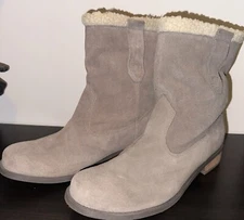 Sole Society Boots Womens Size 11 Tan Suede Leather Pull On Sherpa Ankle