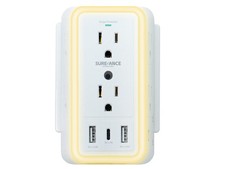Multi Plug Wall Outlet 1250W 6-Outlet Extender with Night Light 3 USB Ports