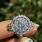 2.50 Ct Round Cut Real Moissanite Cluster Engagement Ring 14K White Gold Plated