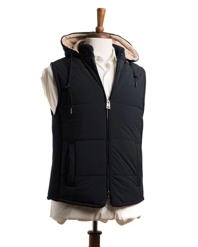 Kired by Kiton $2,895 NWT Navy Blue Hooded Vest Nylon Outerwear M (50 IT) - product listing photo