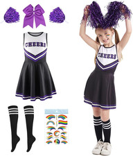 Kinder Cheerleading Kost&uuml;m mit Kleid Pompoms und Socken f&uuml;r Karneval Halloween F