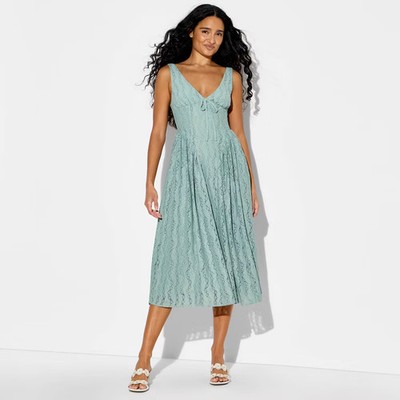 green basque waist dress Maddie Short Blouson Sleeve Dress