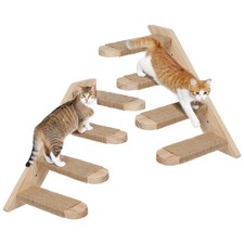 2 Pack 4 Steps Cat Wall Shelves, Wood Mounted Stairs with Sisal Wooden