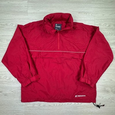 American Eagle Mens Jacket Performance Windbreaker Red Medium Quarter Zip Hooded