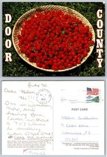 Postal de canasta de cerezas Door County Wisconsin 1989 publicada de colección
