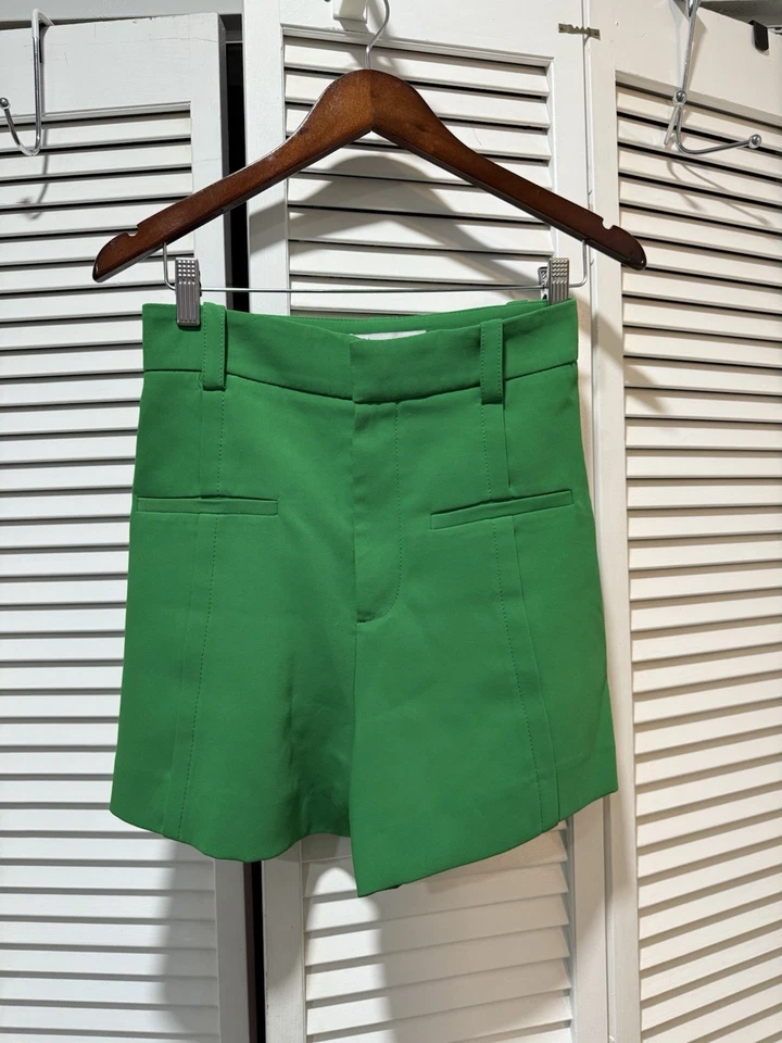 ZARA SET Pantalones Cortos Para Mujer Verde Cintura Alta Elegantes Talla XS + Top XS Foto 2 de 4