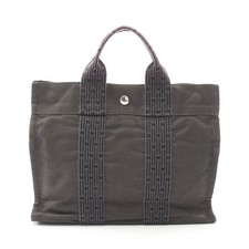 HERMES Aile Line PM Tote Bag Nylon Canvas Dark Gray Silver Hardware #RC4437