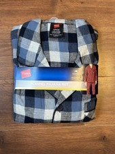 New Hanes Pajama Set Men  s Size Small Blue Plaid Flannel 2-pc Pants/LS Shirt