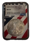 2009 $1 AMERICAN SILVER EAGLE NGC MS69 USA FLAG CORE HOLDER