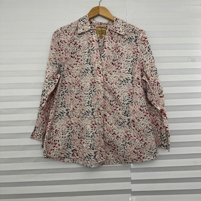 Taylor Investments Gold Label Non Iron Cotton Blouse  Leaf Print Shirt Womens 18