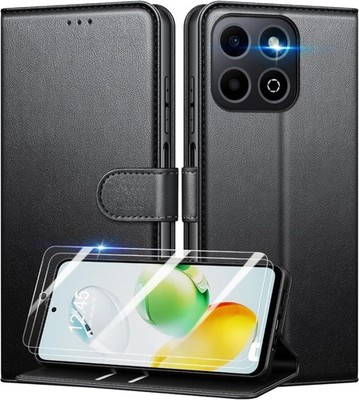 Wallet Case für Honor X6C, Leder Flip Ständer Handy Cover + Bildschirm Hartglas
