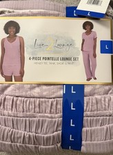 Live2Lounge Women  s 4-piece Pointelle Lounge Set, Purple, Large