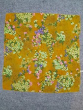 Vintage 80s Mademoiselle Square Floral Scarf Handkerchief 20x20 Nylon Yellow