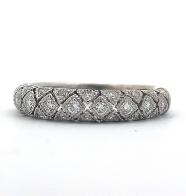 Vintage 14K Weißgold runder Diamant Steppmuster Perlen Kanten Bandring