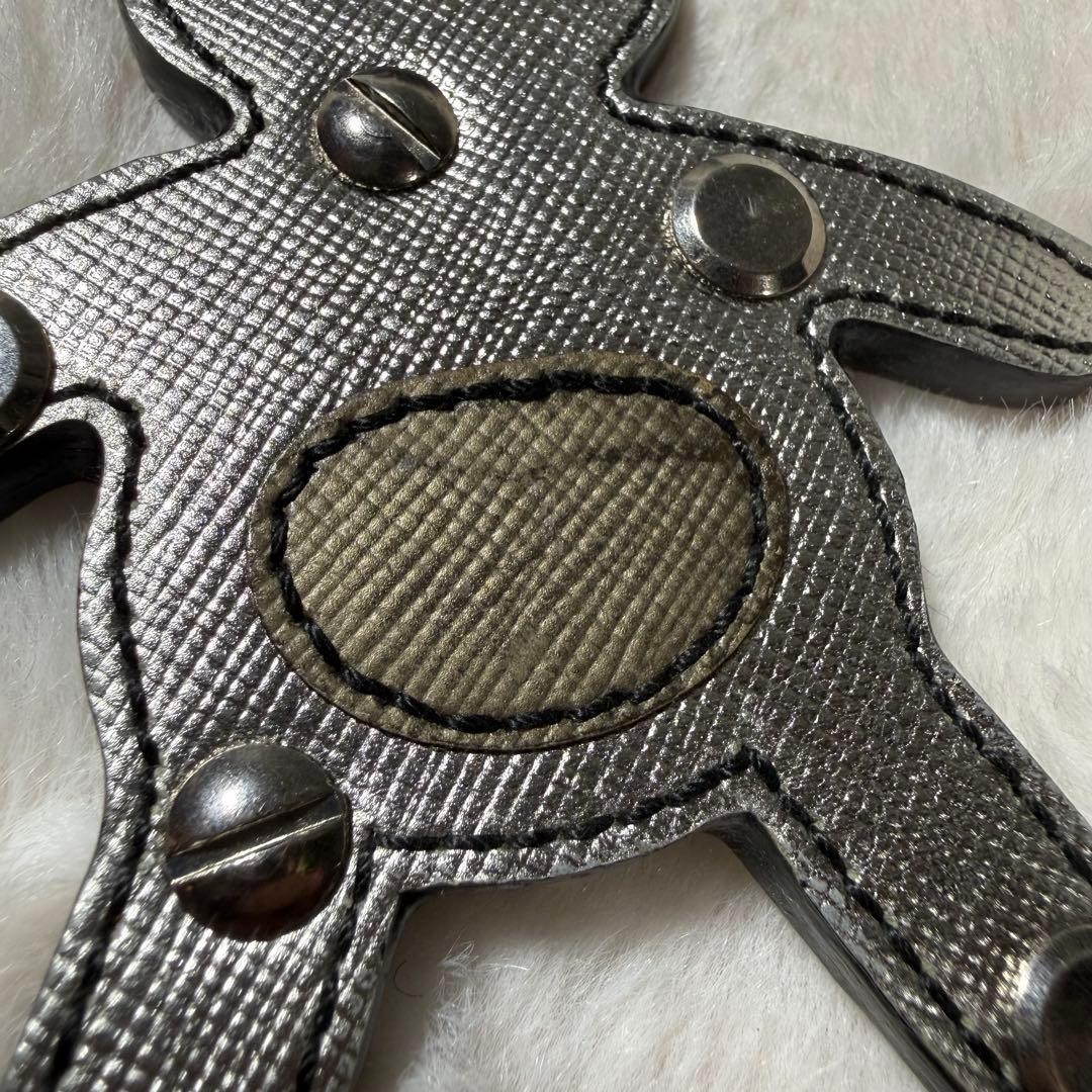 PRADA Pig-chan Kuma-chan Metal Keychain Silver Button Decor Used thumbnail 5