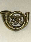 Antique Confederate CSA Bugle Horn Infantry Hat Badge Pin Solid Brass Civil War