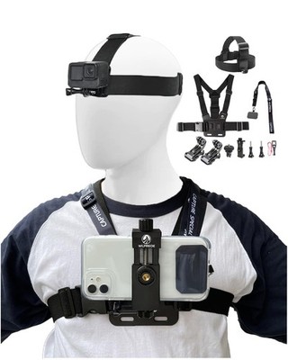 Phone Chest Mount Harness & Head Strap Kit for iPhones, GoPro, Action Cameras