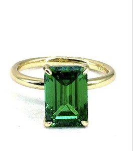 925 Sterling Silver/Vermeil Size 5 Green Glass Ring 2.79g